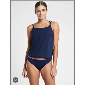 Athleta Seascape Bra Cup Blousy Modest Tankini Top Navy Blue 36B 36C Medium NWT